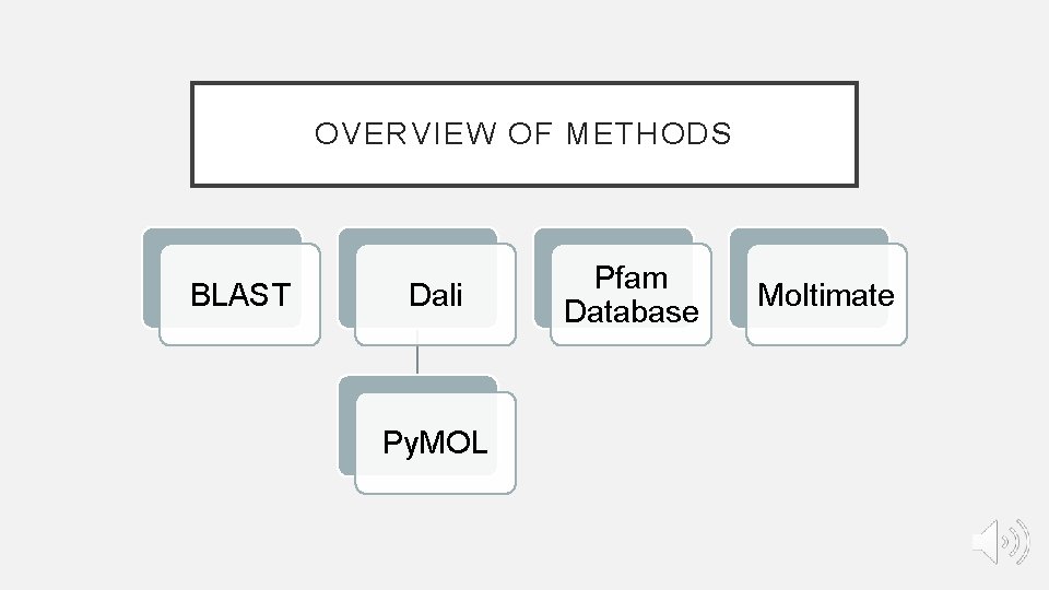 OVERVIEW OF METHODS BLAST Dali Py. MOL Pfam Database Moltimate OVERVIEW OF METHODS BLAST Dali Py. MOL Pfam Database Moltimate