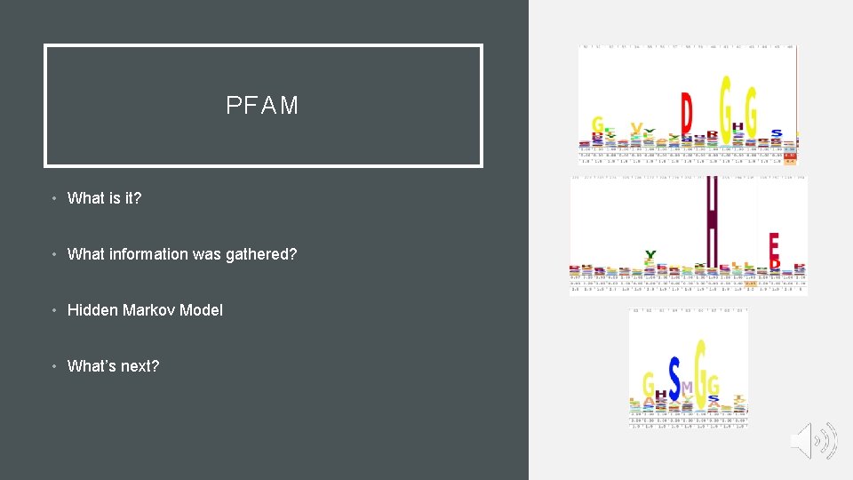 PFAM • What is it? • What information was gathered? • Hidden Markov Model PFAM • What is it? • What information was gathered? • Hidden Markov Model
