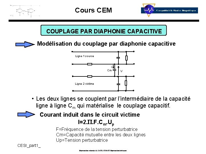 Cours CEM COUPLAGE PAR DIAPHONIE CAPACITIVE Modélisation du couplage par diaphonie capacitive Ligne 1