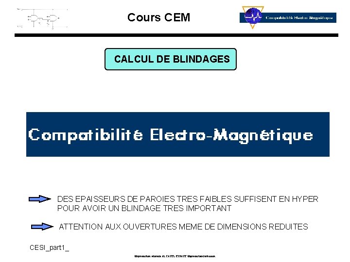 Cours CEM CALCUL DE BLINDAGES DES EPAISSEURS DE PAROIES TRES FAIBLES SUFFISENT EN HYPER