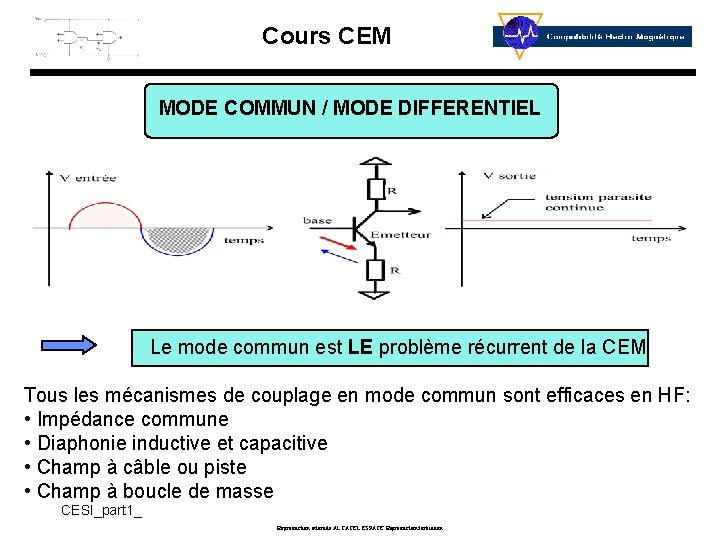 Cours CEM MODE COMMUN / MODE DIFFERENTIEL Le mode commun est LE problème récurrent