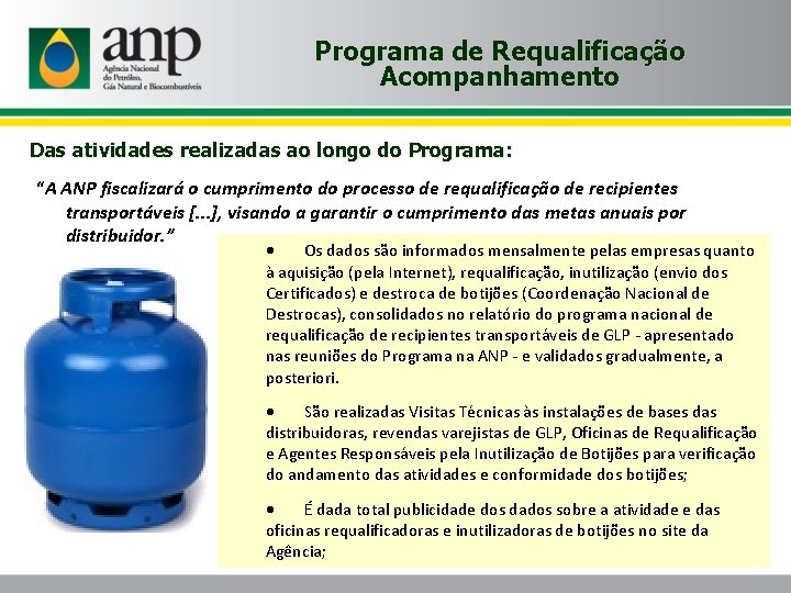 Programa de Requalificação Acompanhamento Das atividades realizadas ao longo do Programa: “A ANP fiscalizará