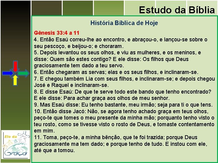 Estudo da Bíblia História Bíblica de Hoje Gênesis 33: 4 a 11 4. Então