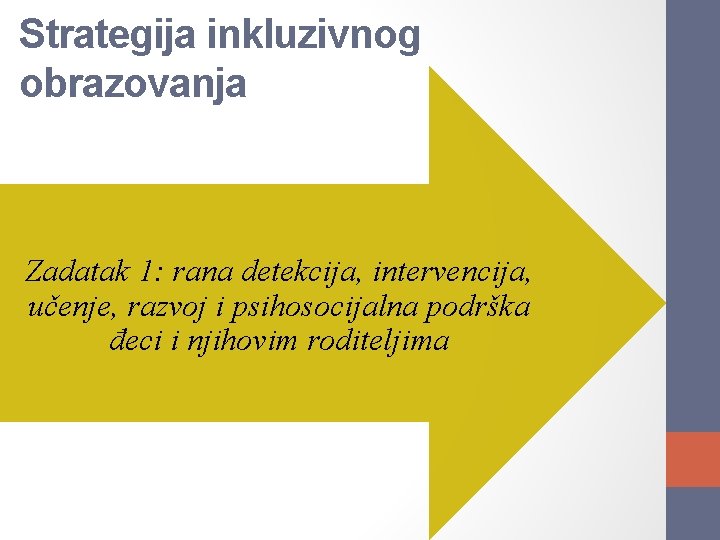 Strategija inkluzivnog obrazovanja Zadatak 1: rana detekcija, intervencija, učenje, razvoj i psihosocijalna podrška đeci