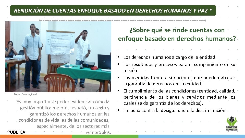 RENDICIÓN DE CUENTAS ENFOQUE BASADO EN DERECHOS HUMANOS Y PAZ * ¿Sobre qué se