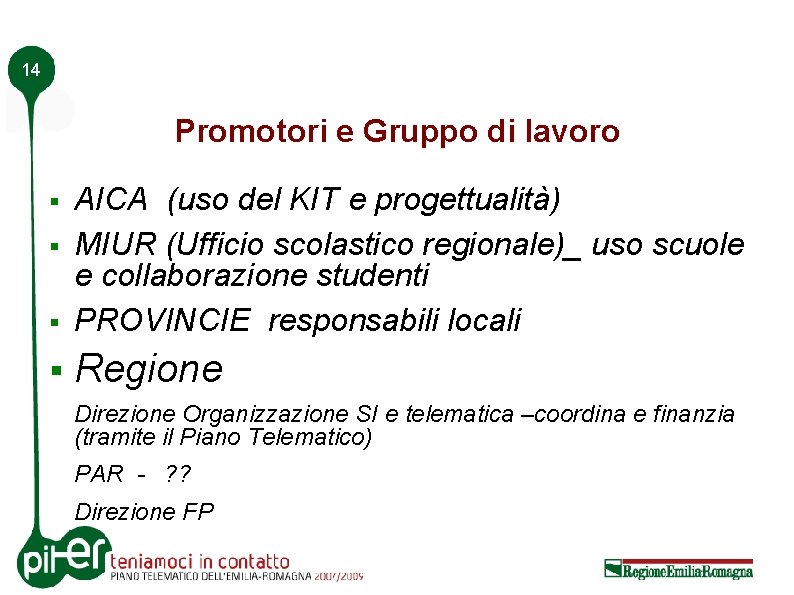 14 Promotori e Gruppo di lavoro § AICA (uso del KIT e progettualità) MIUR