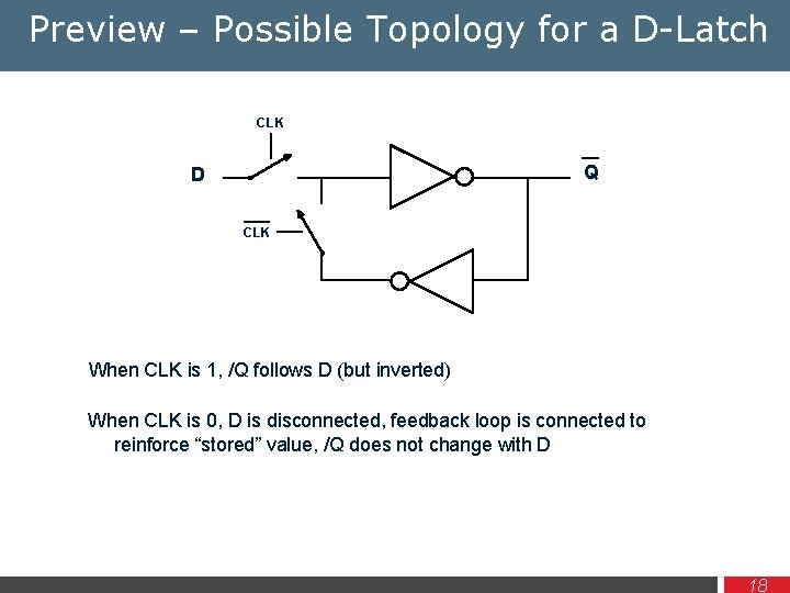 Preview – Possible Topology for a D-Latch CLK Q D CLK When CLK is