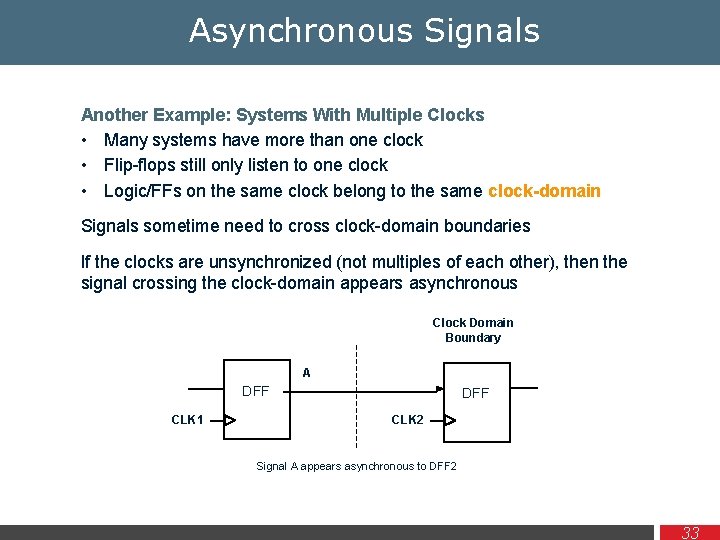 Asynchronous Signals Another Example: Systems With Multiple Clocks • Many systems have more than