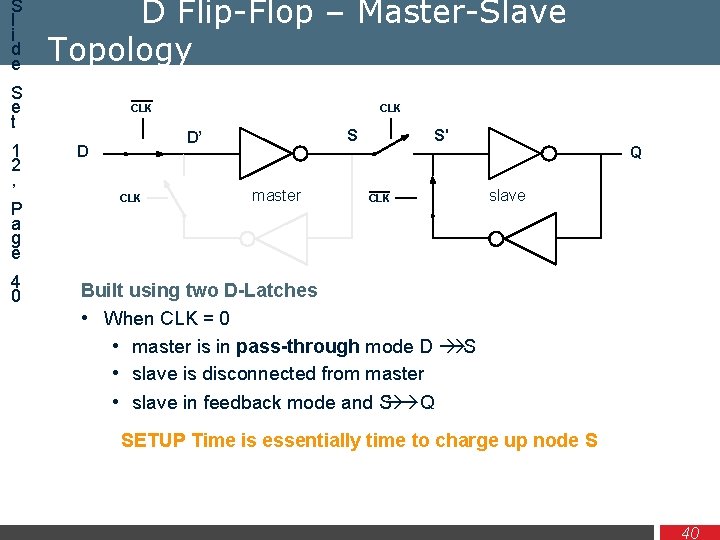 S l i d e D Flip-Flop – Master-Slave Topology S e t 1