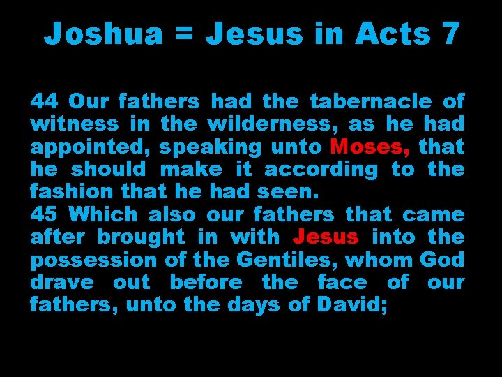 Joshua = Jesus in Acts 7 44 Our fathers had the tabernacle of witness