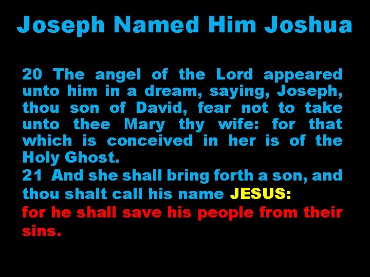 Joseph Named Him Joshua 20 The angel of the Lord appeared unto him in
