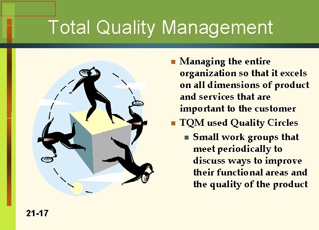 Total Quality Management n n 21 -17 Managing the entire organization so that it