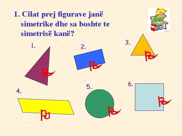 1. Cilat prej figurave janë simetrike dhe sa boshte te simetrisë kanë? 1. 3. 1. Cilat prej figurave janë simetrike dhe sa boshte te simetrisë kanë? 1. 3.