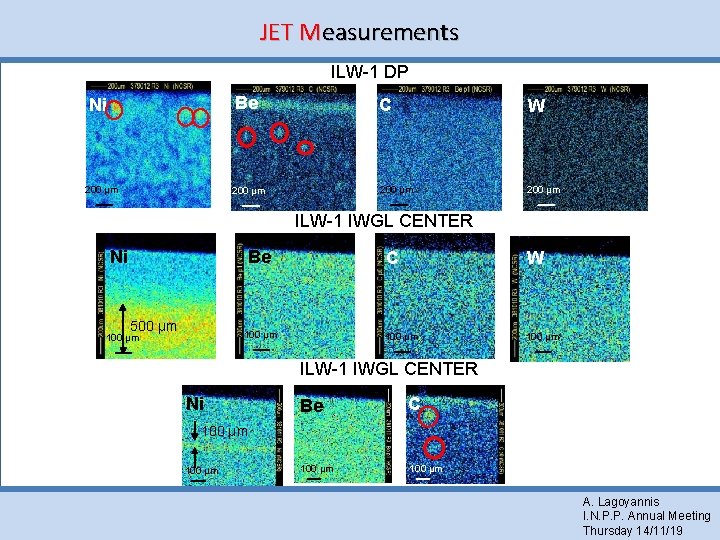 JET Measurements ILW-1 DP Be Ni 200 μm C W 200 μm ILW-1 IWGL