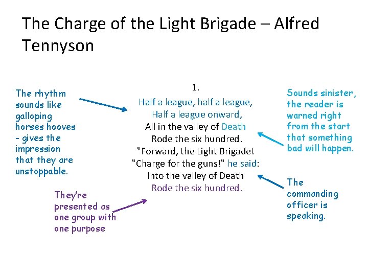 The Charge of the Light Brigade – Alfred Tennyson The rhythm sounds like galloping