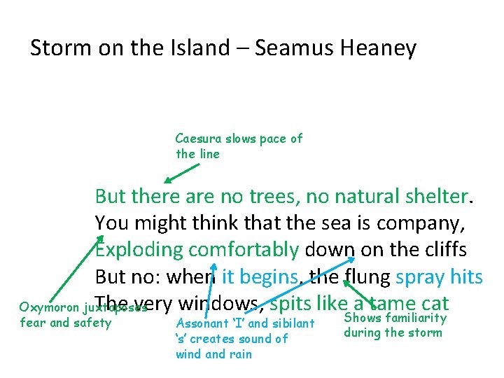 Storm on the Island – Seamus Heaney Caesura slows pace of the line But