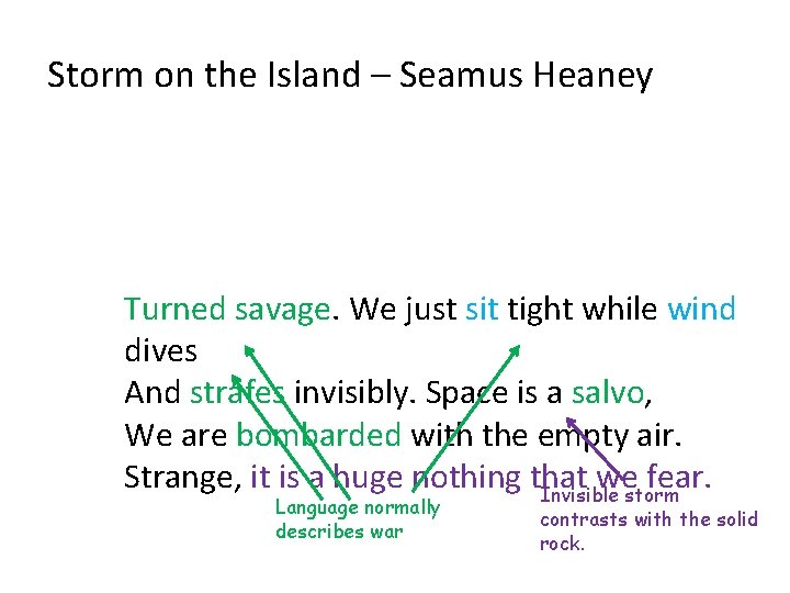 Storm on the Island – Seamus Heaney Turned savage. We just sit tight while