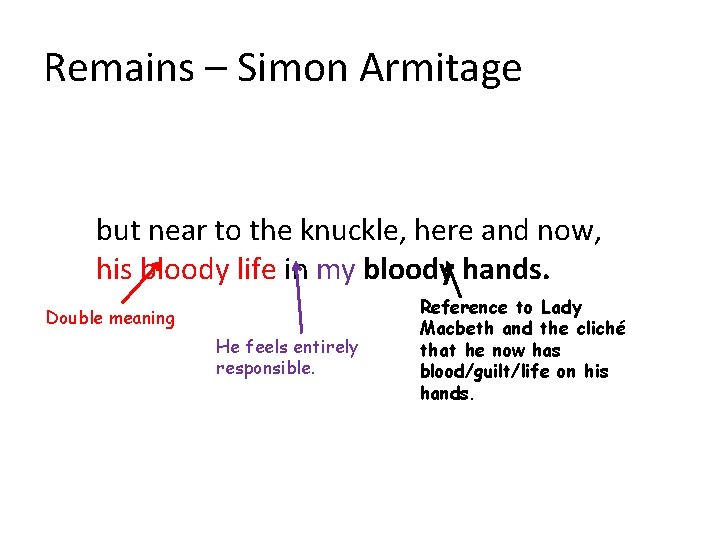 Remains – Simon Armitage but near to the knuckle, here and now, his bloody