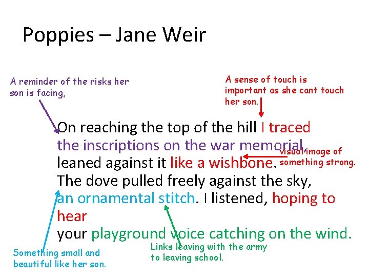 Poppies – Jane Weir A reminder of the risks her son is facing, A