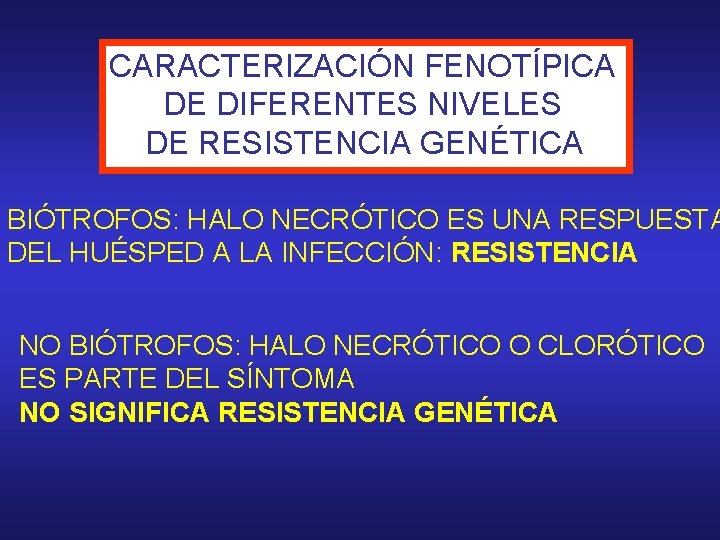 CARACTERIZACIÓN FENOTÍPICA DE DIFERENTES NIVELES DE RESISTENCIA GENÉTICA BIÓTROFOS: HALO NECRÓTICO ES UNA RESPUESTA