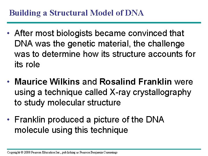 Building a Structural Model of DNA • After most biologists became convinced that DNA