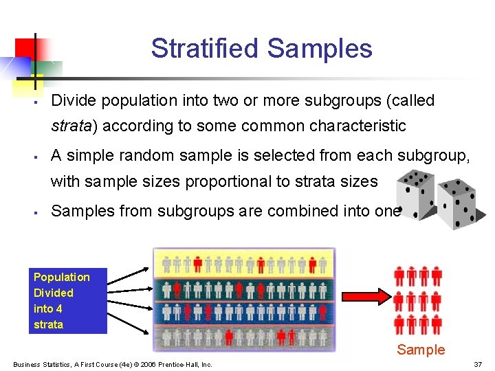 Stratified Samples § Divide population into two or more subgroups (called strata) according to