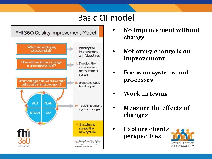 Basic QI model • No improvement without change • Not every change is an