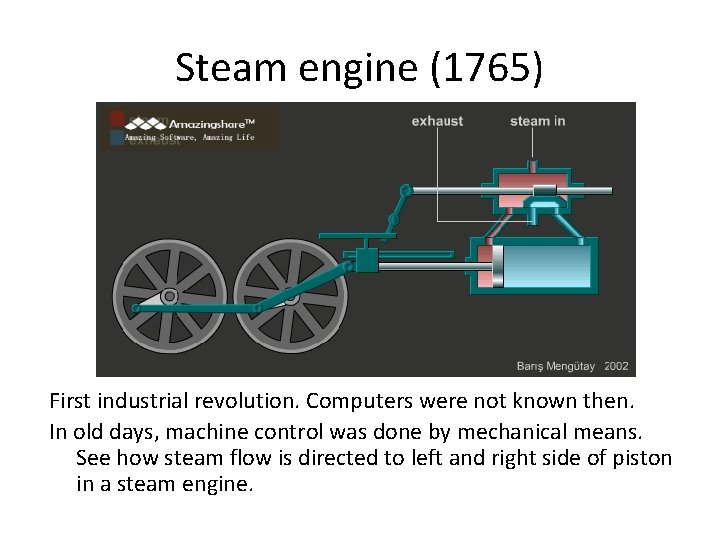 Steam engine (1765) First industrial revolution. Computers were not known then. In old days,