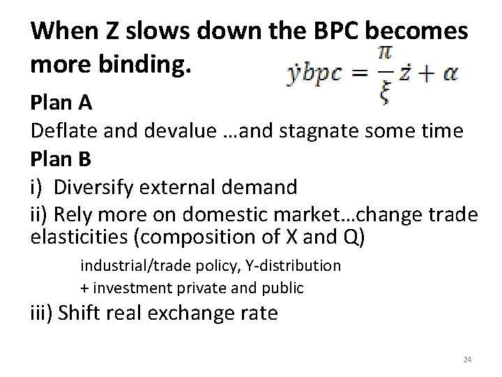 When Z slows down the BPC becomes more binding. Plan A Deflate and devalue