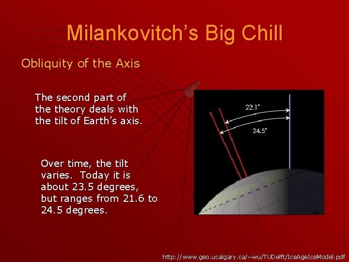 Milankovitch’s Big Chill Obliquity of the Axis The second part of theory deals with