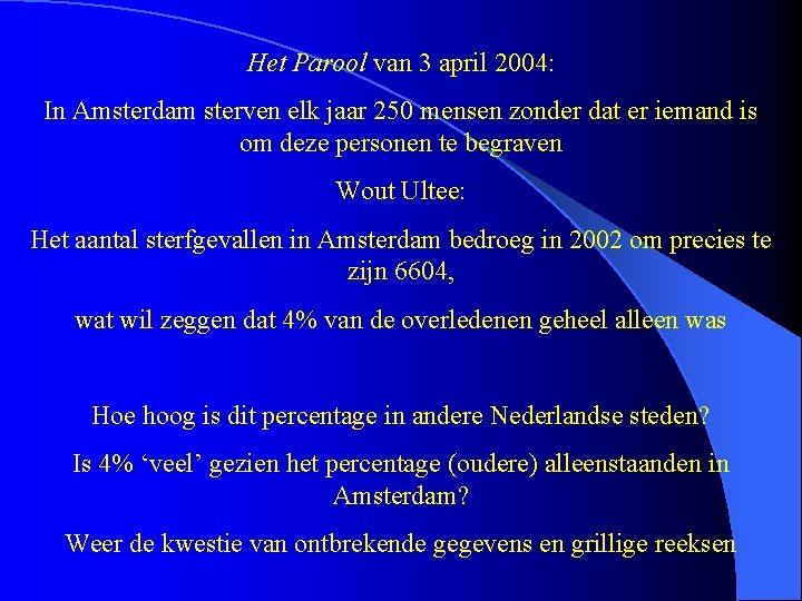 Het Parool van 3 april 2004: In Amsterdam sterven elk jaar 250 mensen zonder