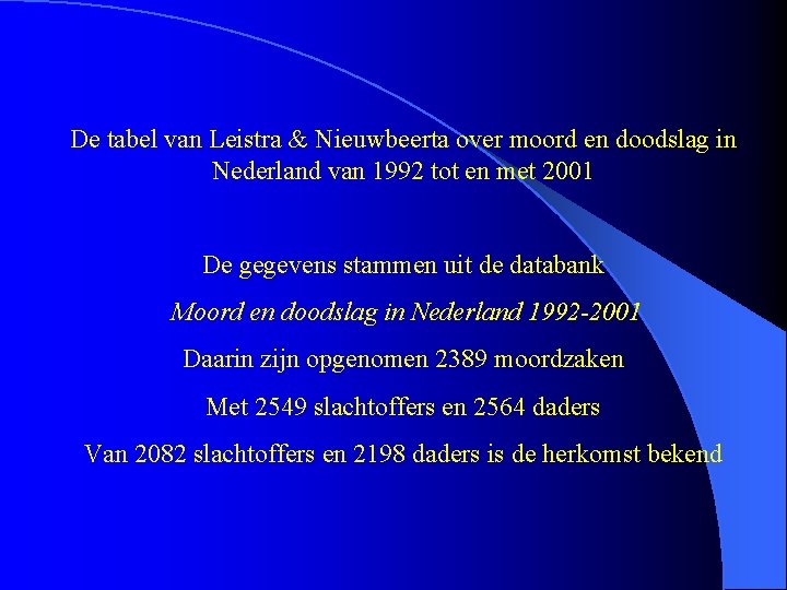 De tabel van Leistra & Nieuwbeerta over moord en doodslag in Nederland van 1992