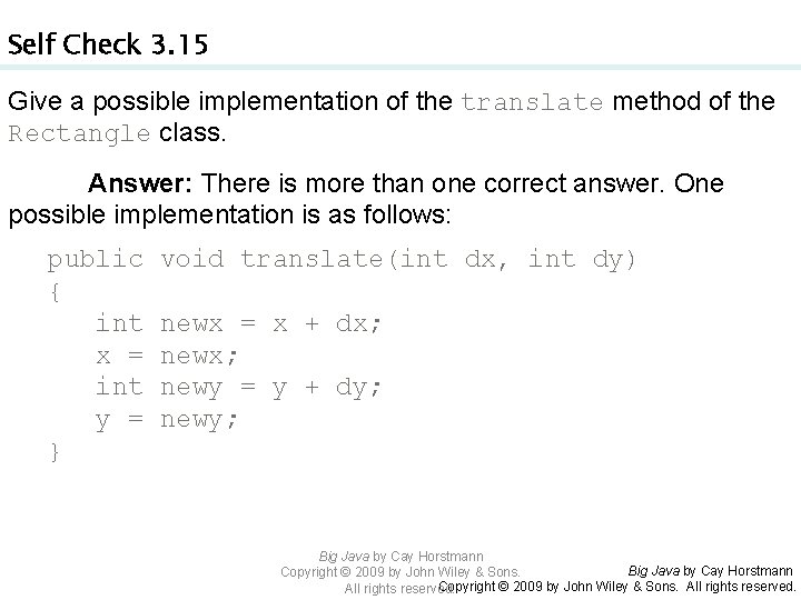 Self Check 3. 15 Give a possible implementation of the translate method of the