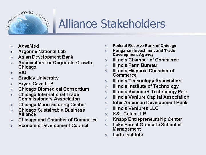 Alliance Stakeholders Ø Ø Ø Ø Adva. Med Argonne National Lab Asian Development Bank