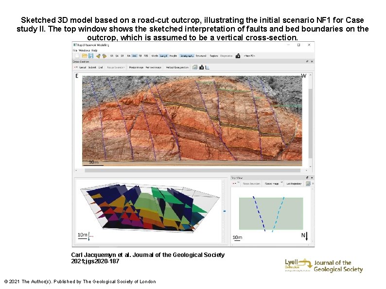 Sketched 3 D model based on a road-cut outcrop, illustrating the initial scenario NF