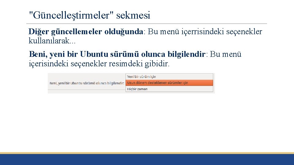 "Güncelleştirmeler" sekmesi Diğer güncellemeler olduğunda: Bu menü içerrisindeki seçenekler kullanılarak. . . Beni, yeni