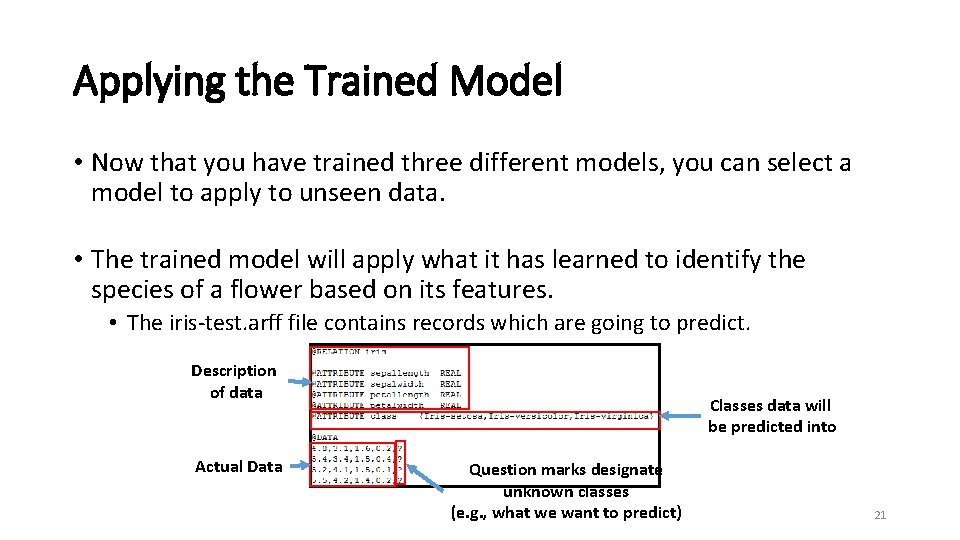 Applying the Trained Model • Now that you have trained three different models, you