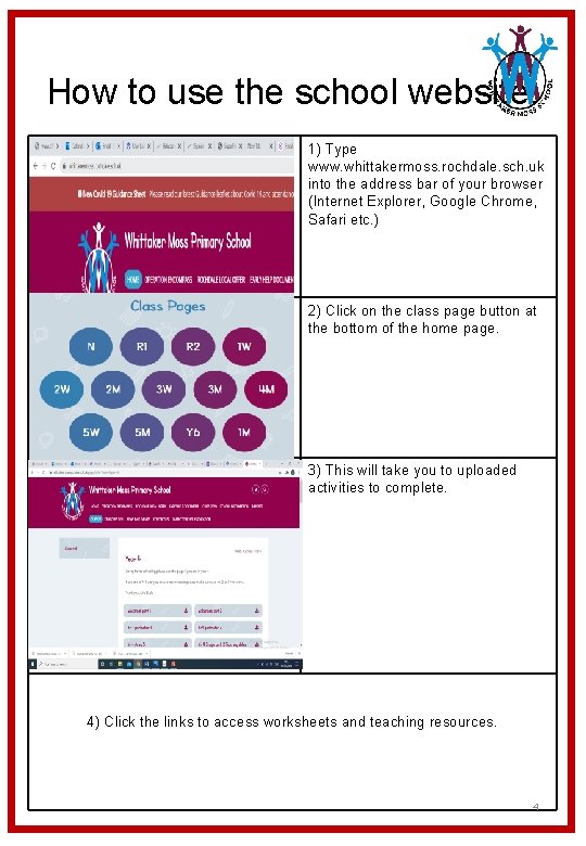 How to use the school website. 1) Type www. whittakermoss. rochdale. sch. uk into