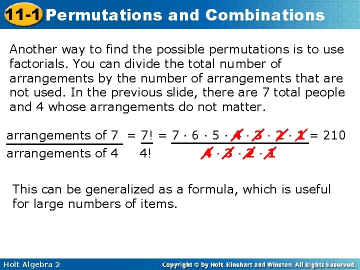 11 -1 Permutations and Combinations Another way to find the possible permutations is to