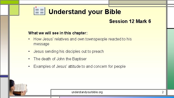 Understand your Bible Session 12 Mark 6 What we will see in this chapter: