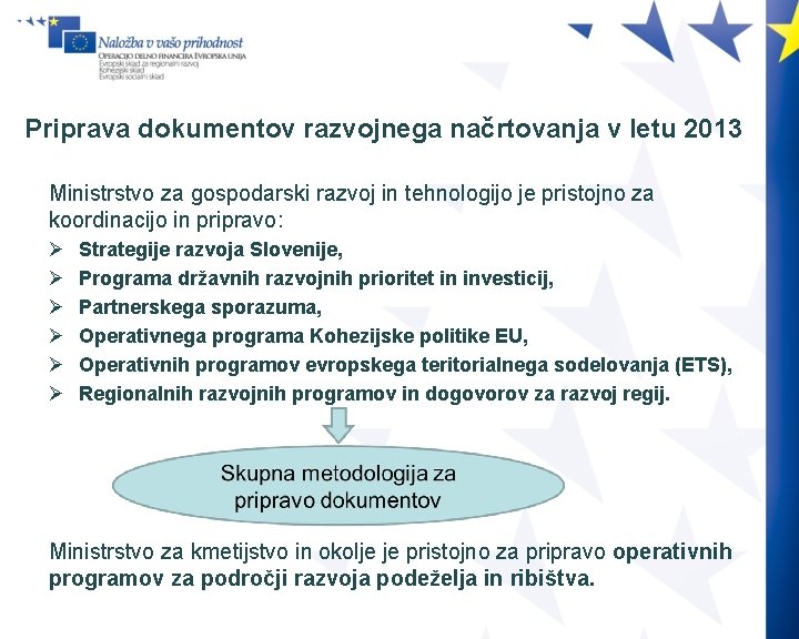 Priprava dokumentov razvojnega načrtovanja v letu 2013 Ministrstvo za gospodarski razvoj in tehnologijo je