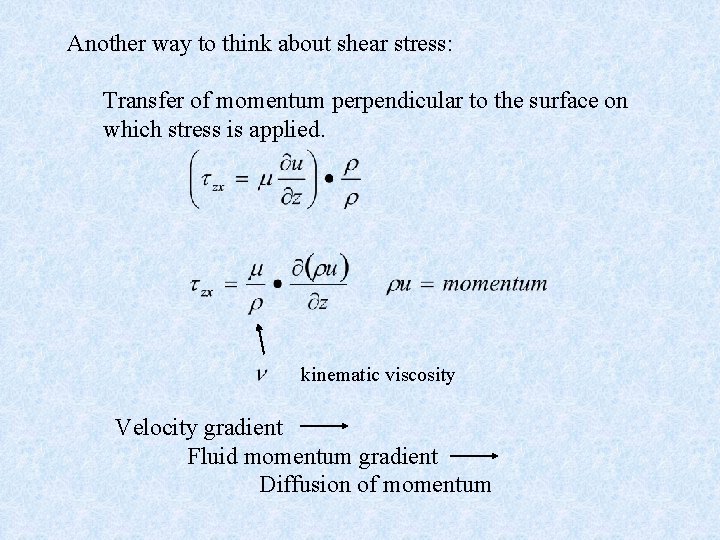 Another way to think about shear stress: Transfer of momentum perpendicular to the surface