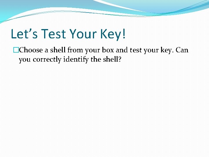 Let’s Test Your Key! �Choose a shell from your box and test your key.