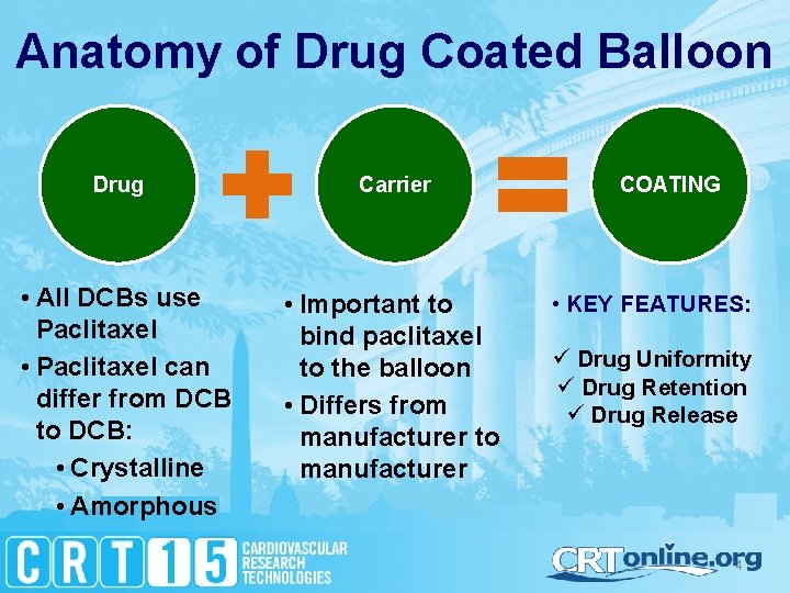 Anatomy of Drug Coated Balloon Drug • All DCBs use Paclitaxel • Paclitaxel can
