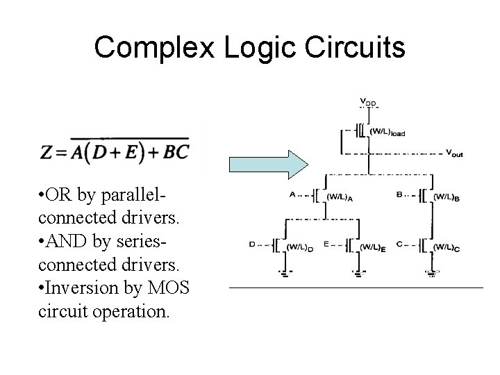 Complex Logic Circuits • OR by parallelconnected drivers. • AND by seriesconnected drivers. •