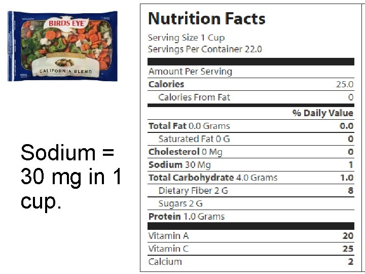 Sodium = 30 mg in 1 cup. 