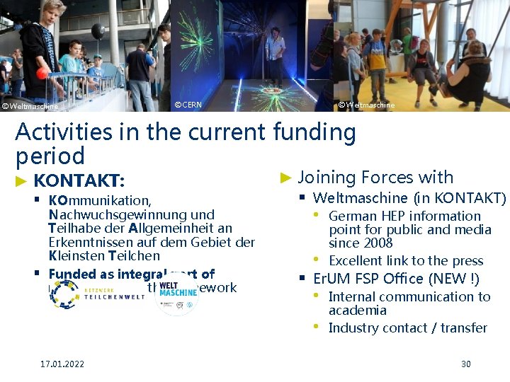 © Weltmaschine © CERN © Weltmaschine Activities in the current funding period ► KONTAKT: