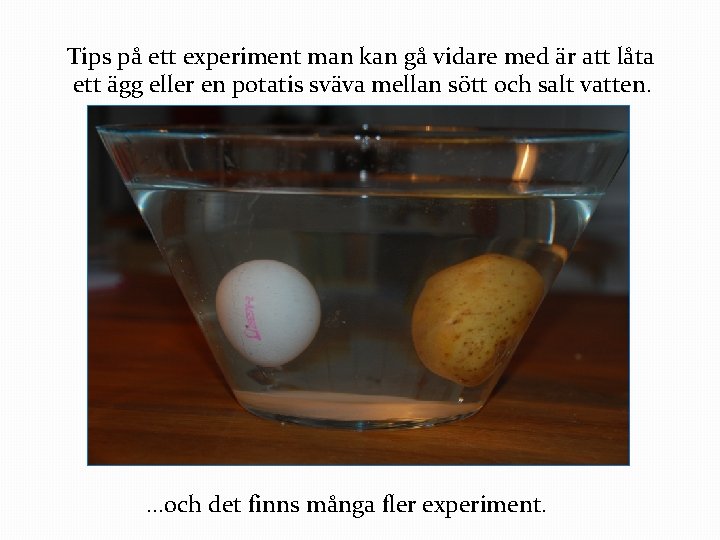 Tips på ett experiment man kan gå vidare med är att låta ett ägg