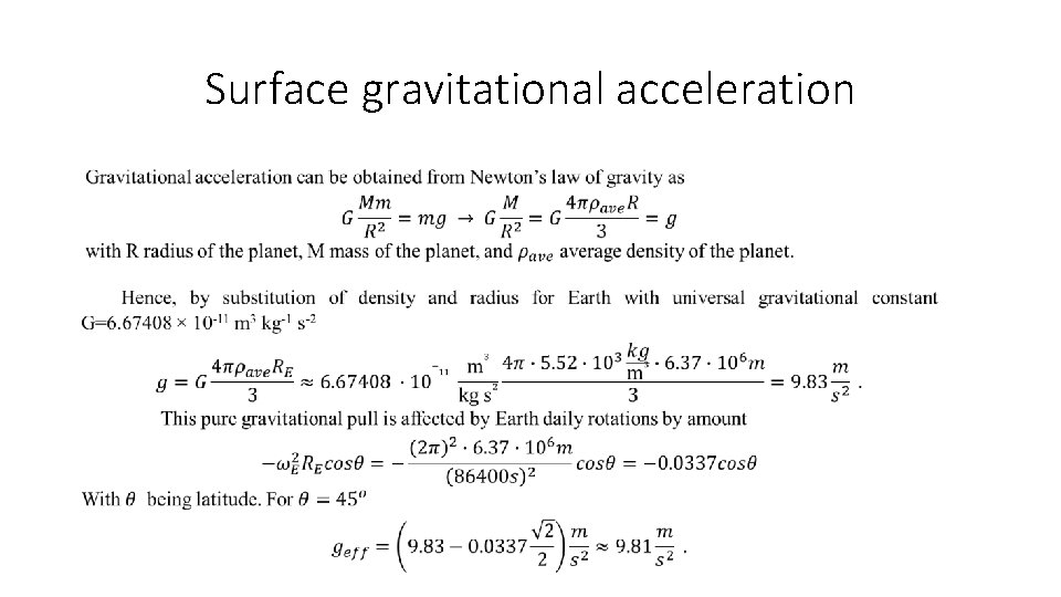 Surface gravitational acceleration 
