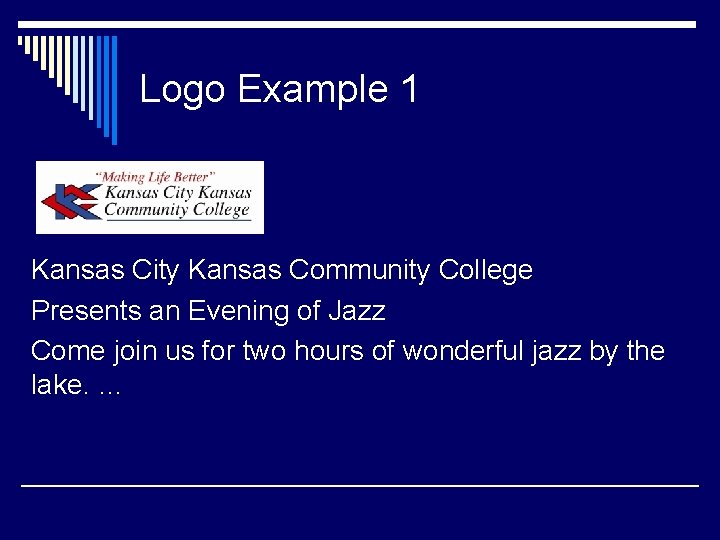 Logo Example 1 Kansas City Kansas Community College Presents an Evening of Jazz Come